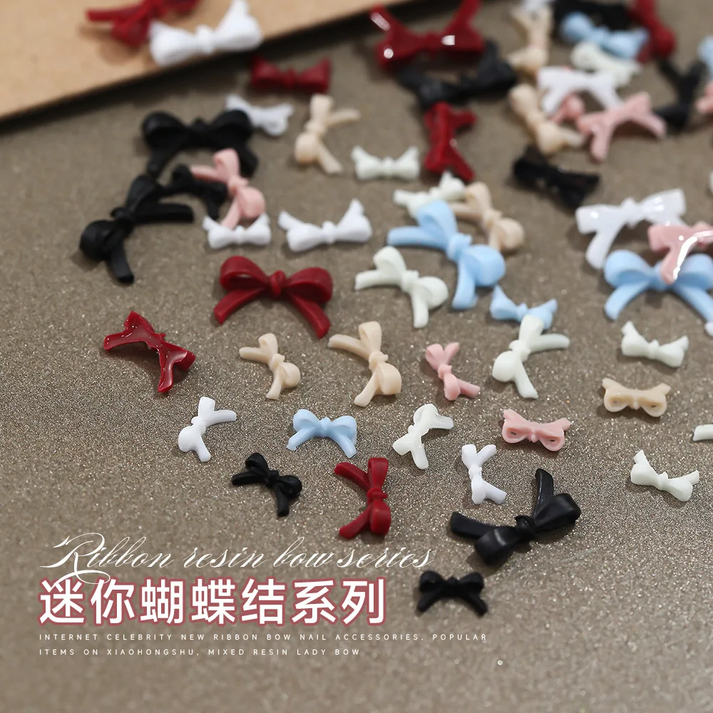 Cute Bow Nail Charm Small 100PCS Multi Colors Bows Nail Art Accessories Flatback Resin Rhinestones Nails Decoration Summer Parts