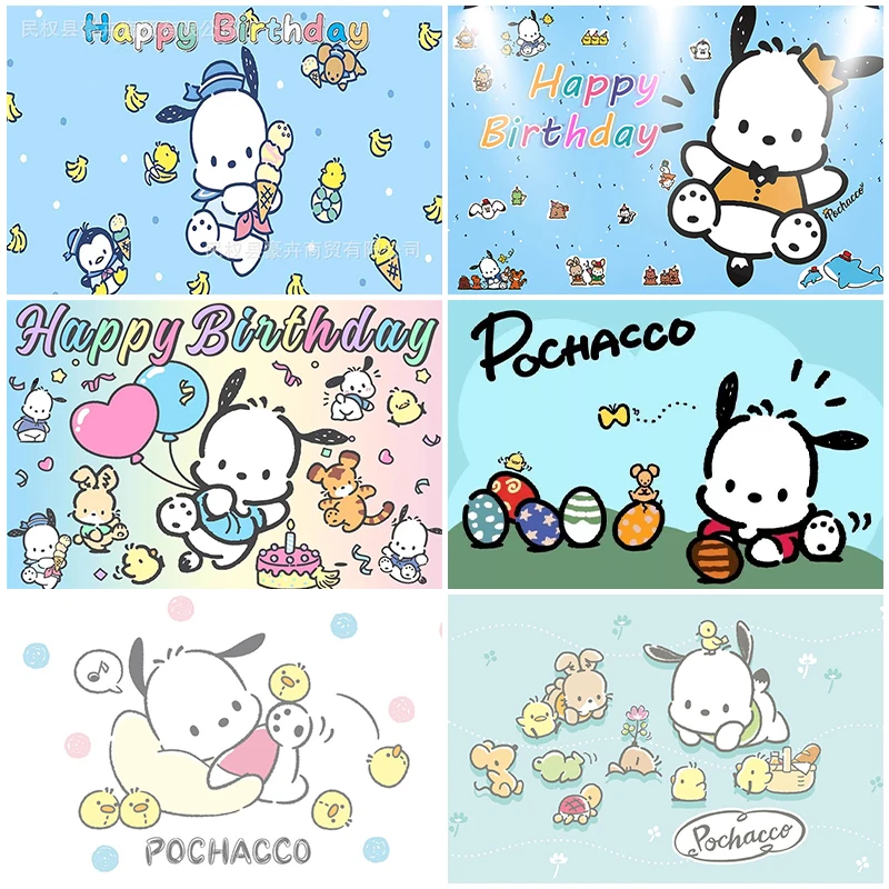 

Cartoon Pochacco Dog Background Baby Girl Boy Birthday Party Banner Decorative Supplies Vinyl Photo Props Baby Shower Gift