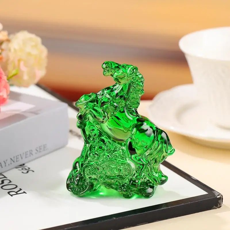 2026 زودياك تمثال حصان مجموعة فنغ شوي كريستال ضوء فاخر الحصان الشمس الماسك حلية ديكور المنزل سطح المكتب