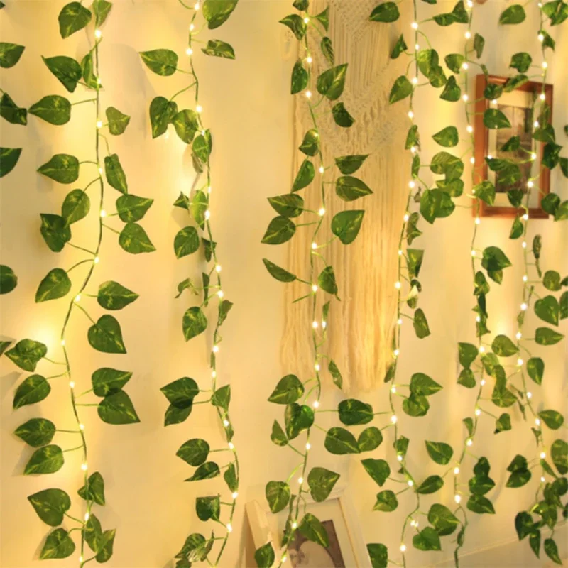 

1pc 20/50/100 LED Green Leaf Lamp String Yard Light Battery Operated Perfect for Christmas Party Wedding Bedroom Decorations