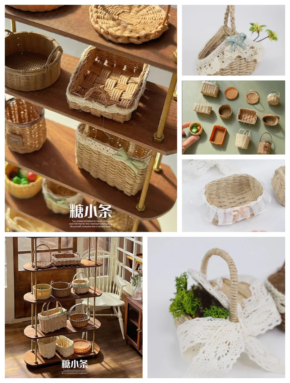 Doll House Miniature Food Play Handmade Paper Rattan Plait Flower Basket Storage Basket Picnic Basket Ob11 Props Bjd Doll Model