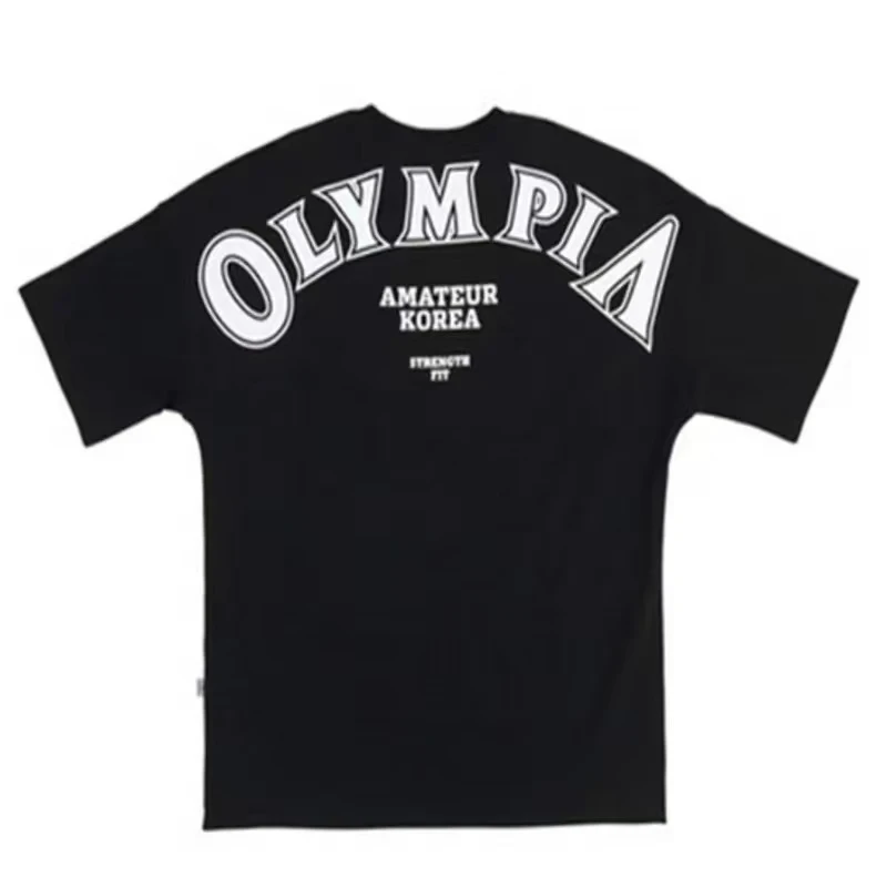 OLYMPIA Cotton Gym Shirt Sport T Shirt Men Short Sleeve Running Shirt Men Workout Training Tees Fitness Loose large size M-XXXXL