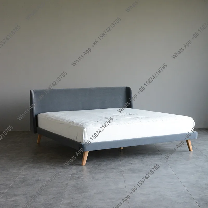 J Nordic Italian Modern Simple Bedroom Double Bed Light Luxury Solid Wood Soft Fabric Soft Bed Marriage Bed Minimalist Italian M