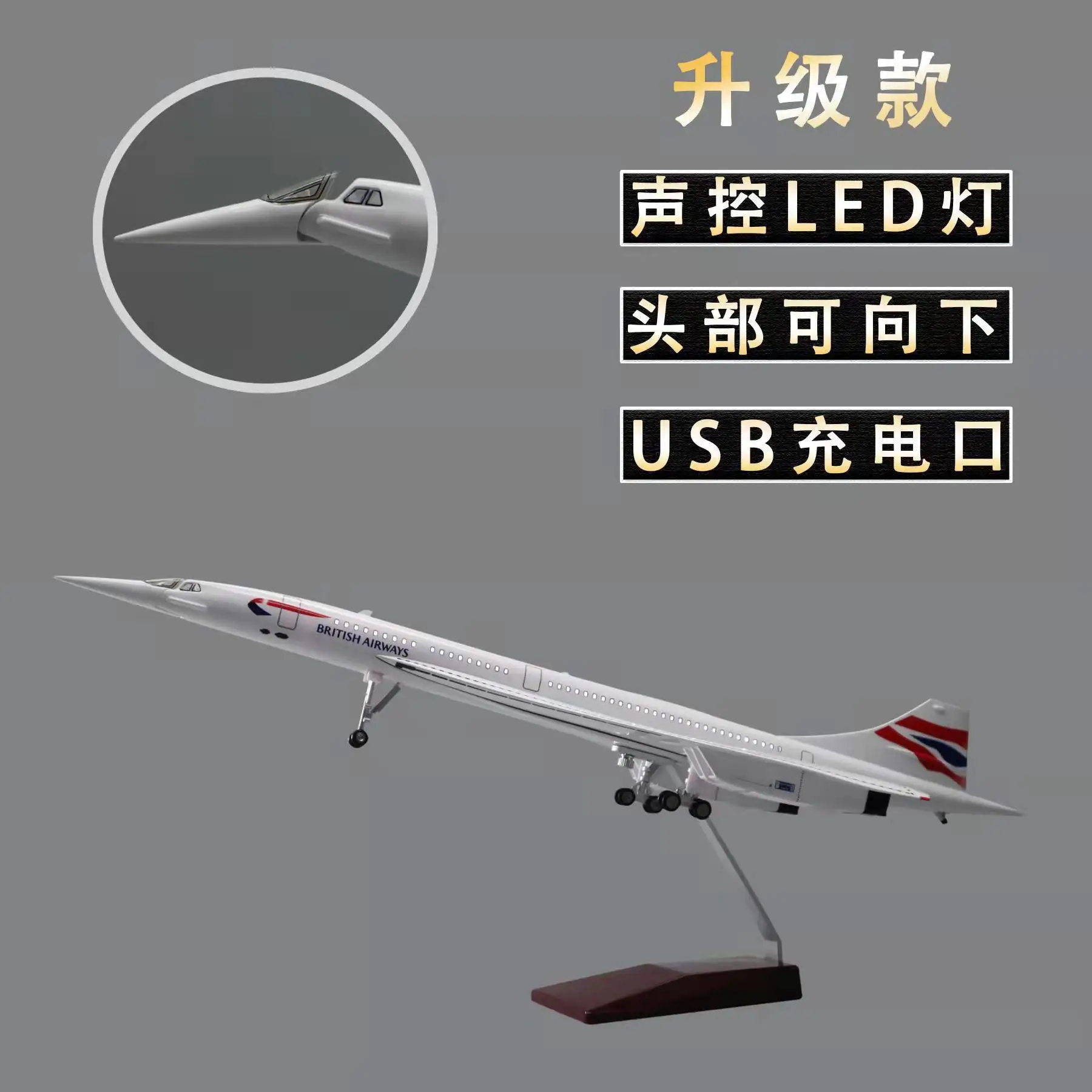 Concorde Supersonic Jet Model 1:125 Scale 50cm Detailed Simulation Aircraft  Aviation Display Collectible