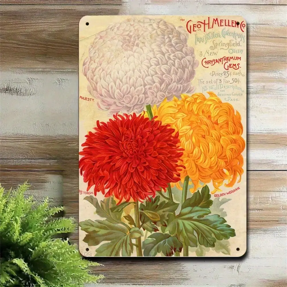 1PC Vintage Flower Tin Sign - Chrysanthemum/Marigold Floral For Garden/Home Decor, 8x12inches/20x30cm