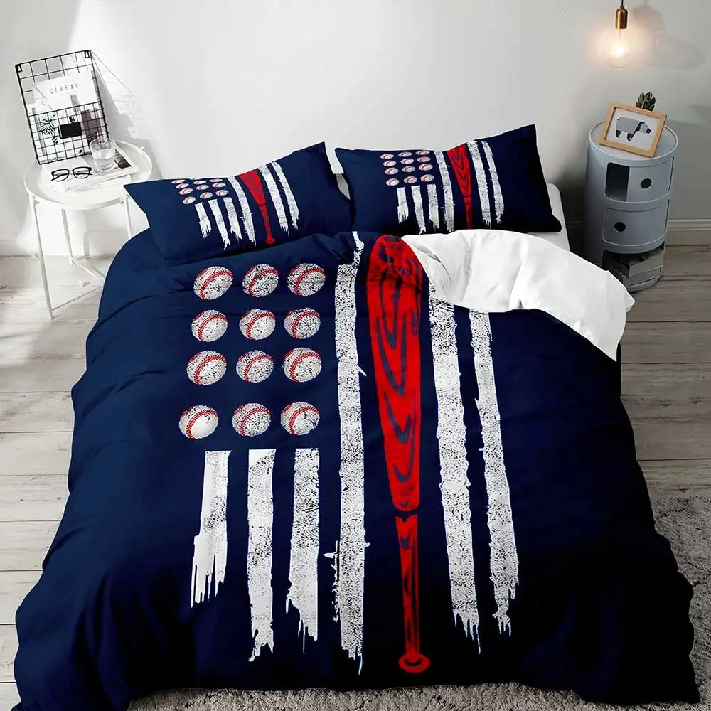 

Baseball Duvet Cover Bedding Sets, American Flag Duvet Cover, Sports Bedding, Kids Teen Boys Comforter Quilt Cover Full Size