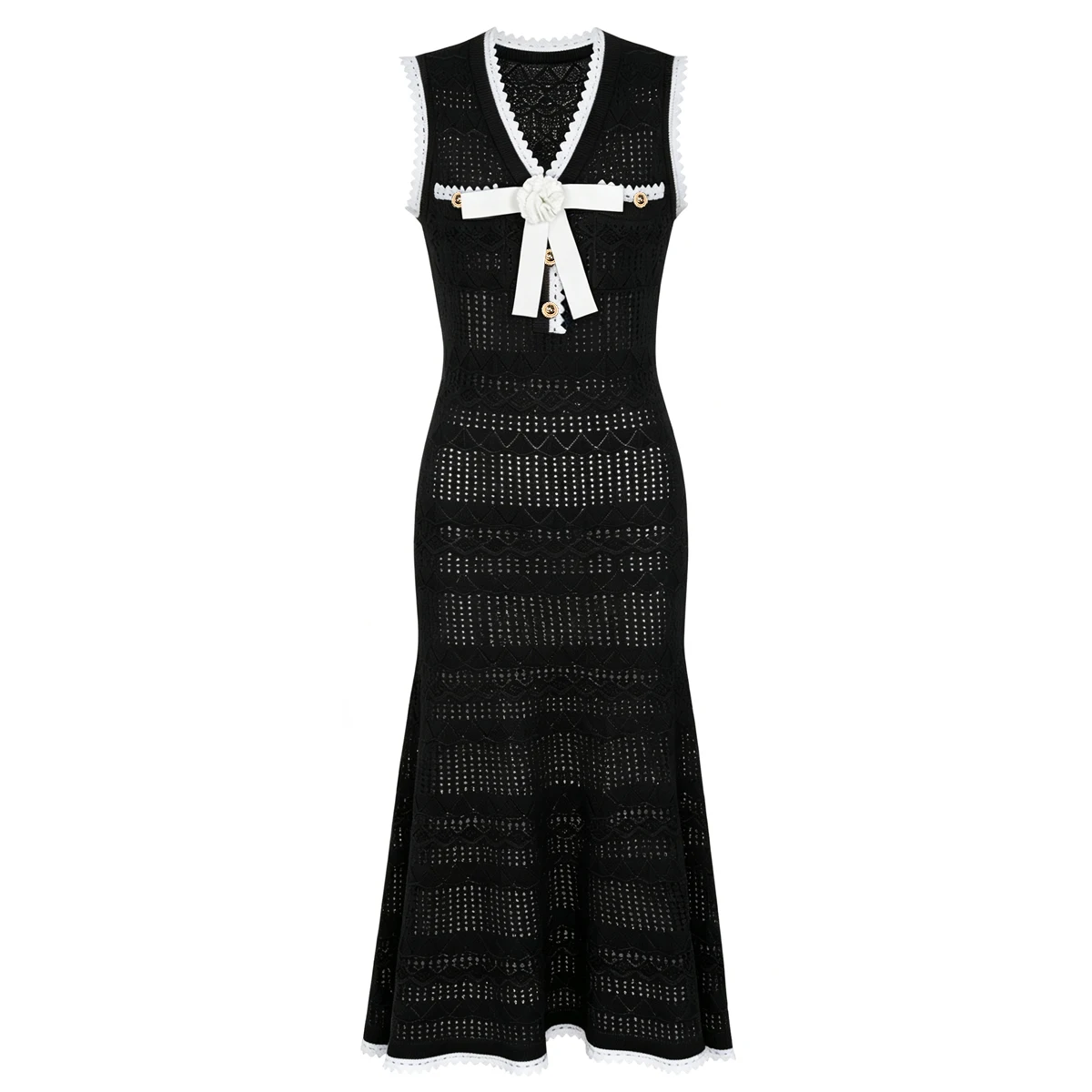 

26176 New Summer Ladies Slimming Hollow Out Knitted Dress 3D Flower Sleeveless Elegant Socialite Daily Women Dress