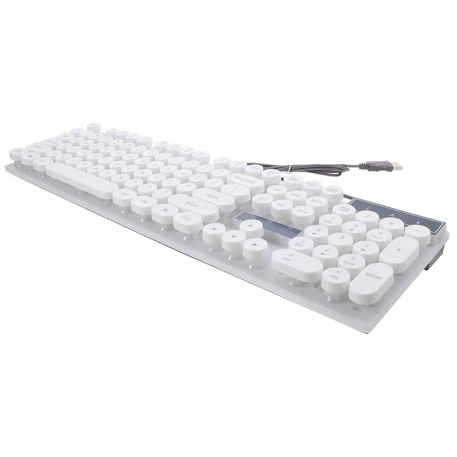 White USB Glowing Keyboard Computer Compatible with Pc Tablet Phone Portable Sleek Design Round Key Comfortable Typing Keyboard