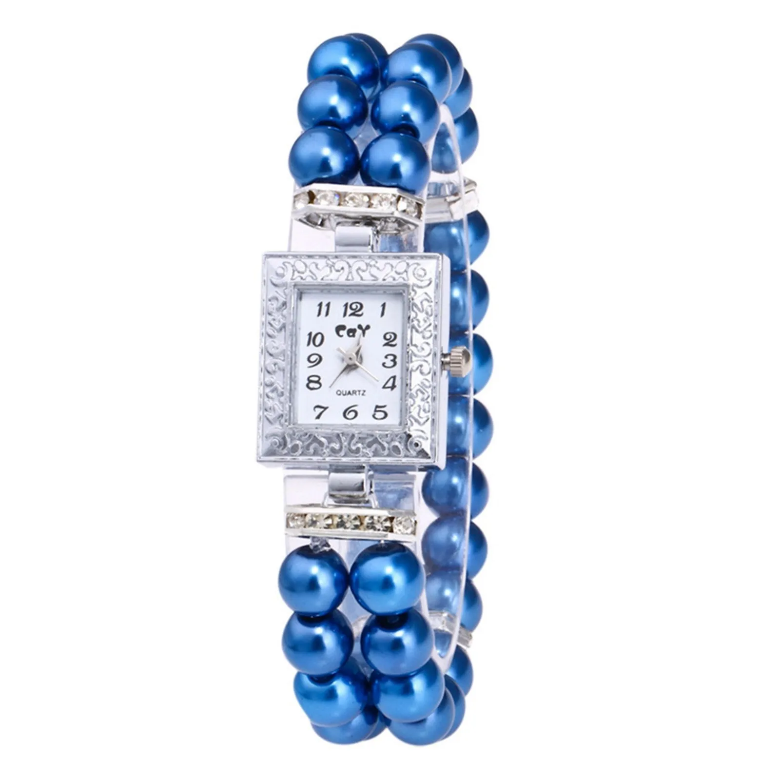 Reloj Digital de cuarzo con esfera cuadrada para mujer, pulsera con correa de perlas, informal, a la moda