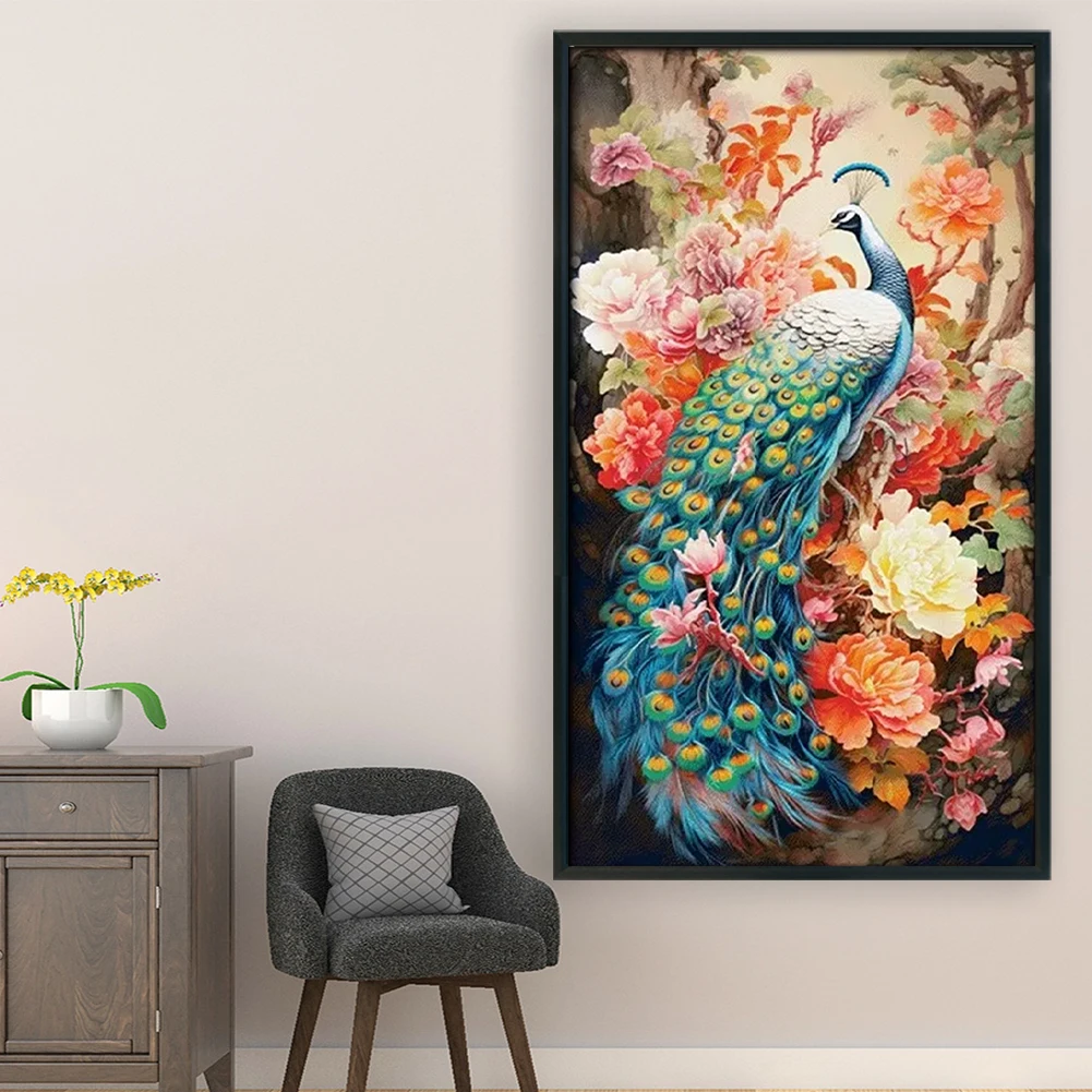

Full Embroidery cotton Thread 16CT Print Peacock Peony Cross Stitch 73x119cm