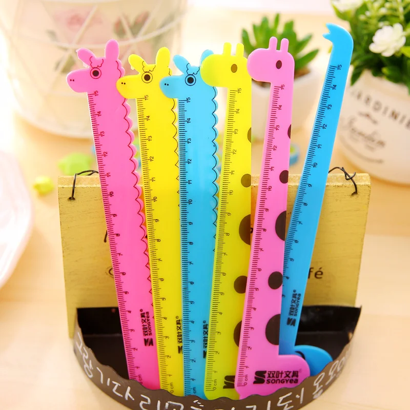 

10pcs Student School Supplies Children Cute Animal Cartoon Giraffe Plastic Straight Ruler 15cm