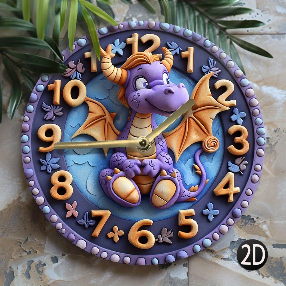 Cute dragon - themed wooden wall clock, perfect for home decor. Runs on AA batteries