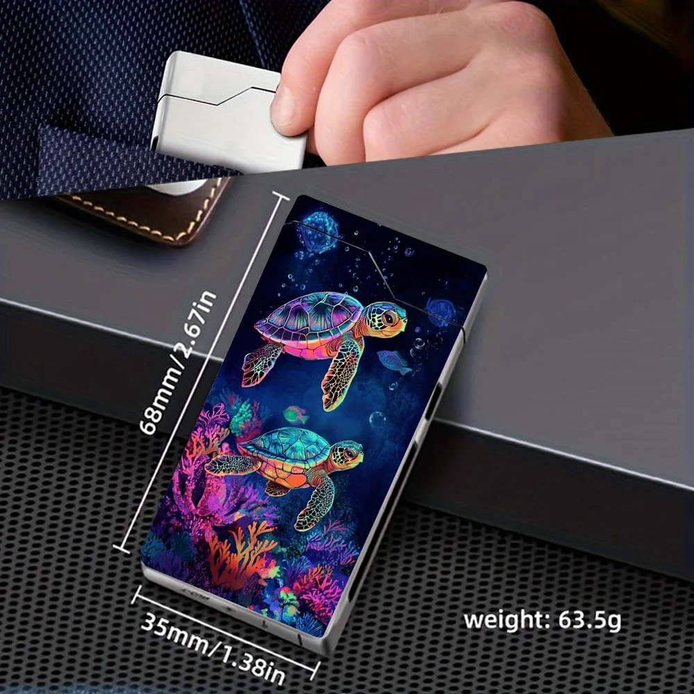 1pc Windproof Arc Lighter with Dual Turtles Swimming Underwater Design, Electronic Lighter with Metal Casing, Battery Indicator, Type-C Charging, Dual Arc, Gift Box Packaging, Auto Shut-off, Outdoor Survival Gear, Suitable for High Altitudes