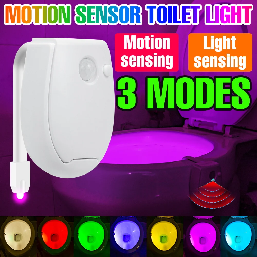 LED RGB Toilet Light PIR Motion Sensor Hanging Night Lamp Bathroom Washroom WC Bowl Backlight 3 AAA Batteries Powered Nightlight