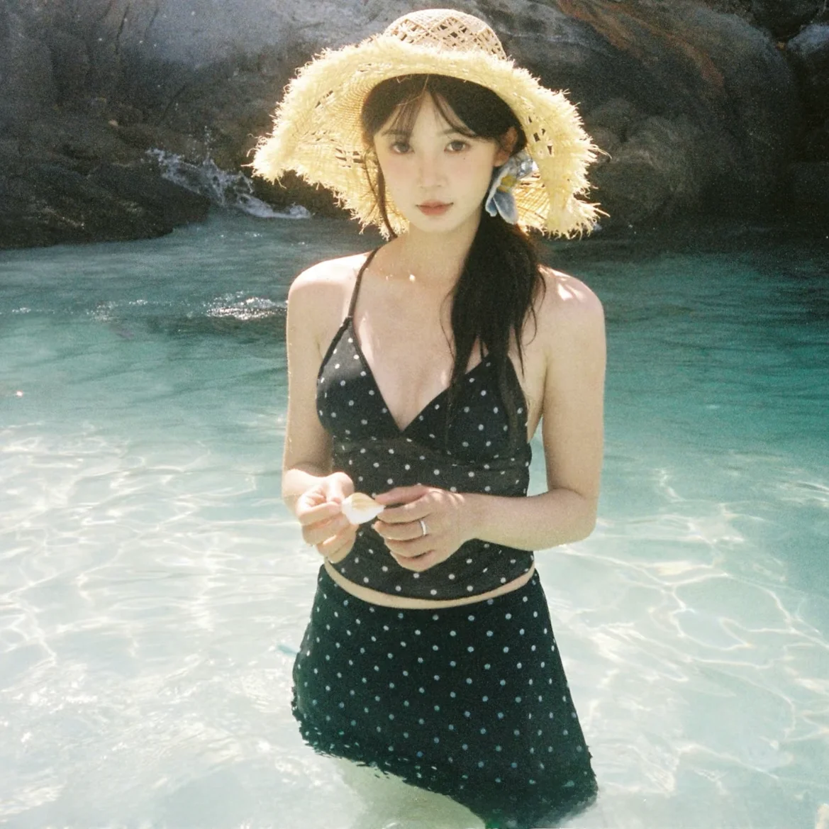 

Conservative V-Ne Polka Dot Bikini Women's Swimwear High Waist Slimming ort Skirt Separate Nylon Beachwear Summer Sle