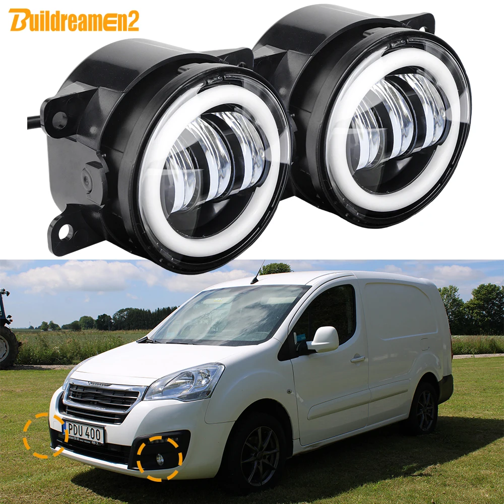1 Pair Car Angel Eye LED Fog Light Assembly For Peugeot Partner Van B9 Mk2 2012-2019 30W Fog Daytime Running Turn Lamp H11