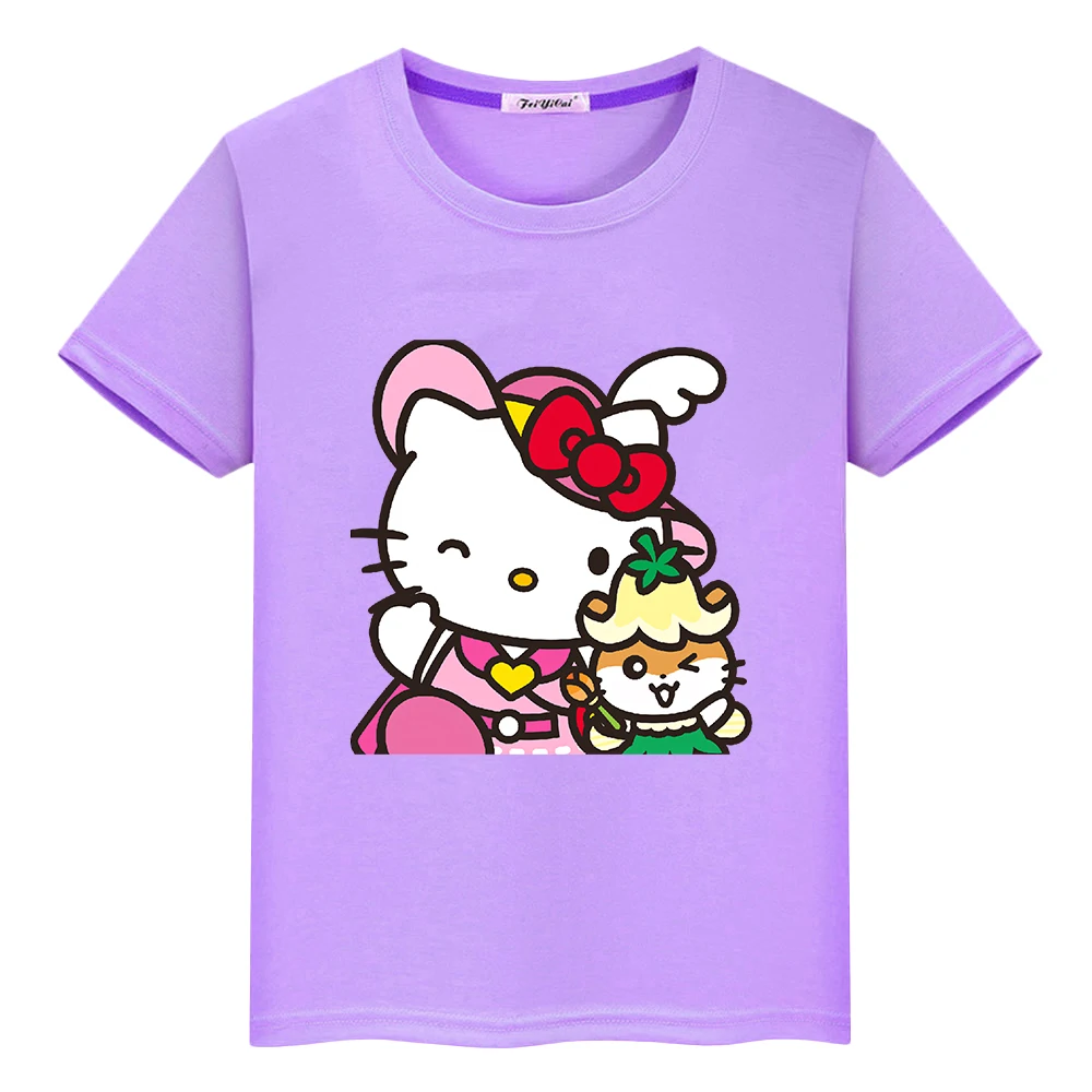 

Sanrio Kawaii 100%Cotton t shirt for kids boy 10years anime Tops hello kitty Cute Short y2k one piece pride tshirt girls clothes