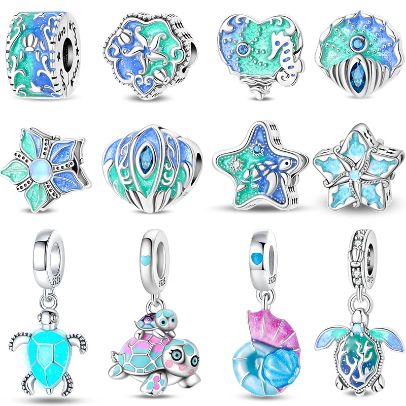 2026 Original 925 Sterling Silver Luminous Sea Star Turtle Shell Charms Bead Dangle For Women Fine DIY Birthday Jewelry Gifts