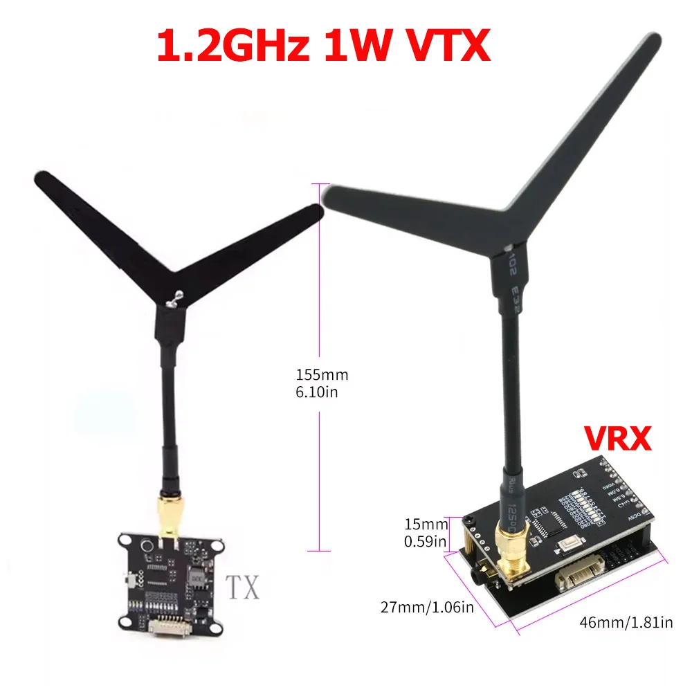 1.2GHz 1W/1.6W/2W VTX Switchable Video Transmitter Module 1.2G VRX 8CH with Cable For Long Rang Racer Drone Multirotor DIY Parts