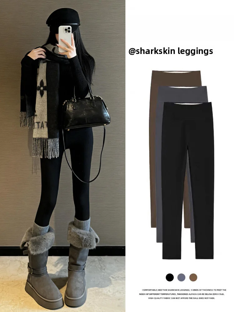 

Slimming High-Waist Fce Lined Yoga Pants Women's Base Layer Tight Pants Comfortable Warm Tummy Control Casual Tight Fit