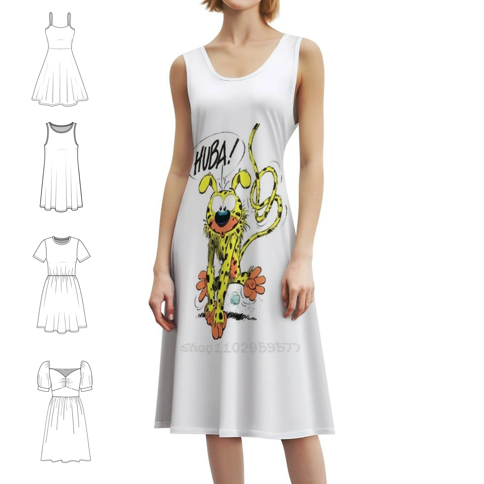 هدايا للنساء حيوانات Marsupilami الخيالية في فستان قصير على طراز Preppy للنساء على شكل حرف a فستان يوم غير رسمي فضفاض مناسب للنساء #1