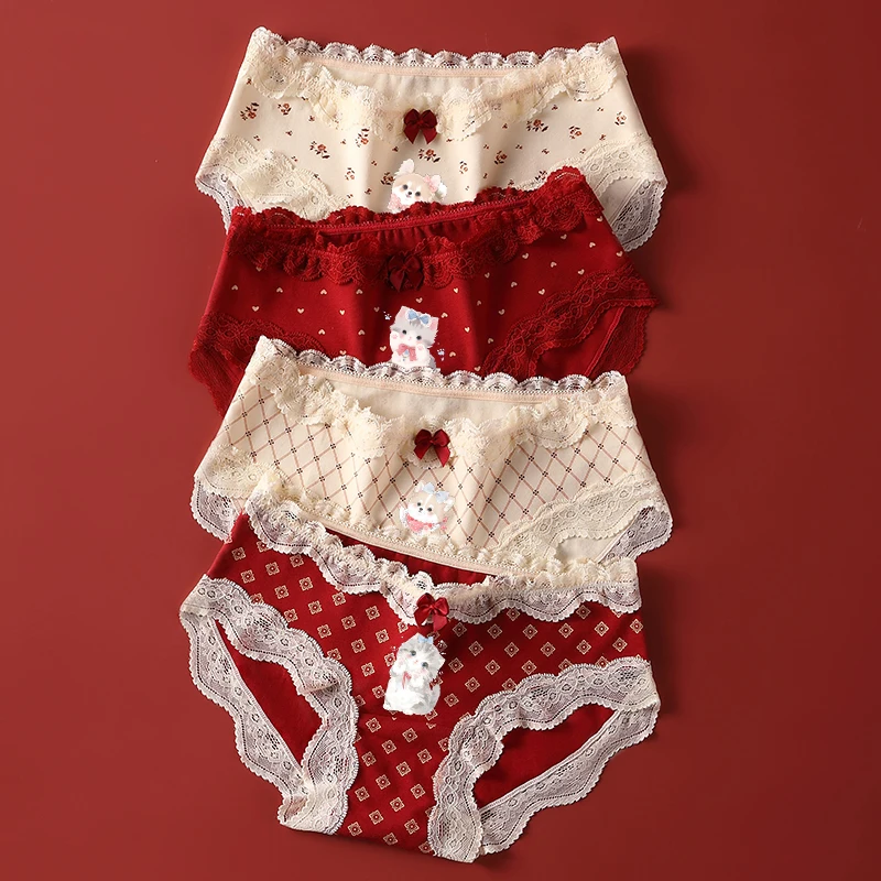 Women's Lingerie Retro Cartoon Triangular Panties for Women Women's Cotton Briefs Underwear Lady Sexy Lace Underpants Intimates