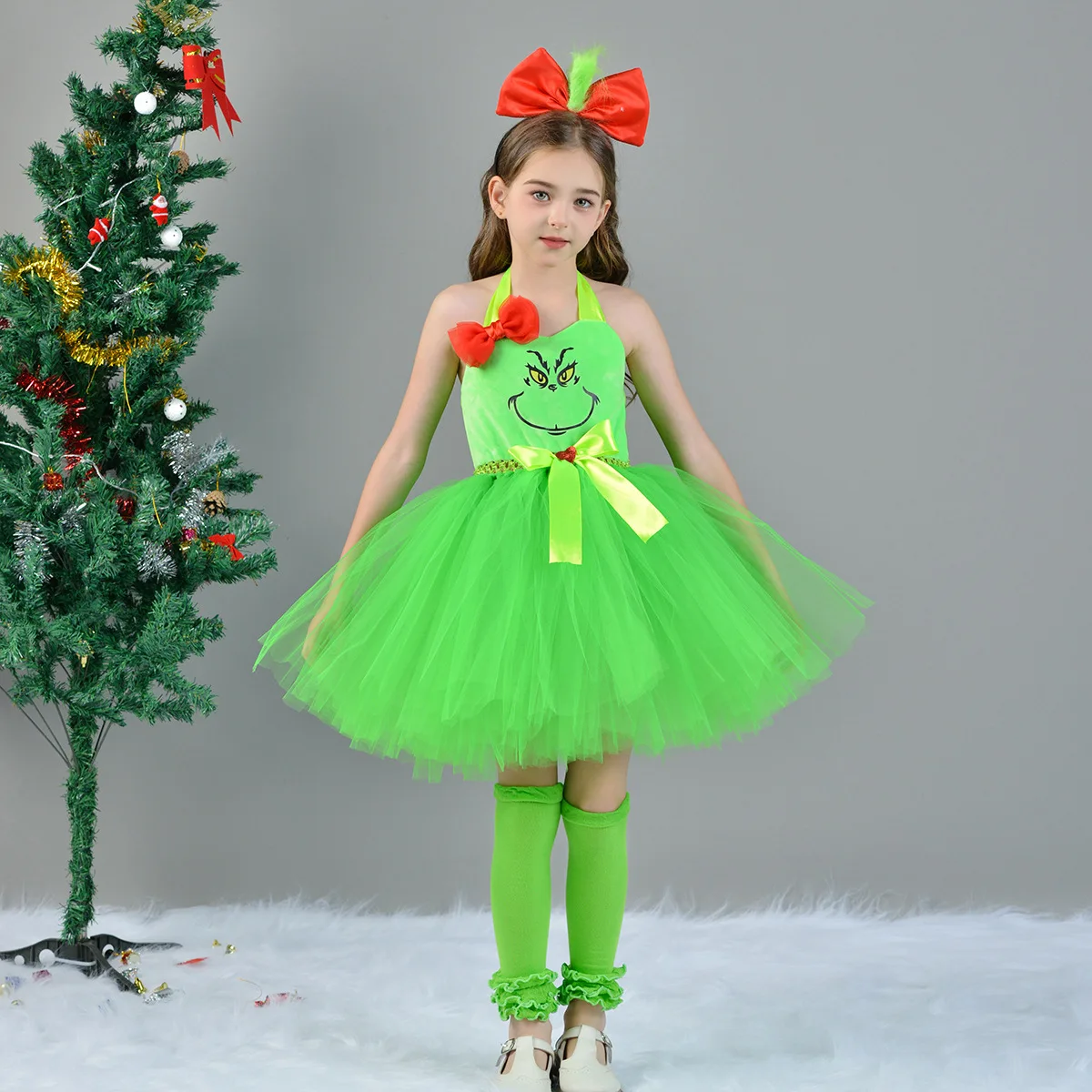 Green Monster Costume for Girls Christmas Halloween Party Dresses Girl Tutu Dress Fancy Dress Up Baby Birthday Outfit - view 6