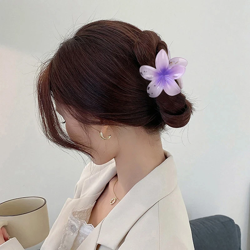 6 قطع من دبوس الشعر على شكل زهرة هاواي اللطيفة للفتيات، مشابك قرش حلوة وردية اللون، إكسسوارات شعر صيفية لقضاء العطلات على الشاطئ للنساء ذات الشعر السميك