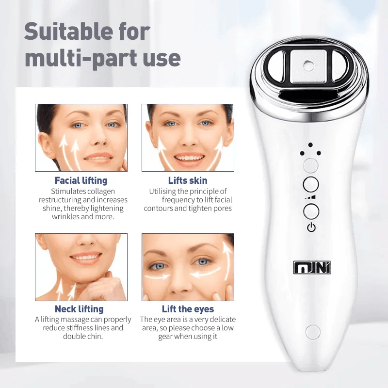 Mini HIFU Ultrasound Massager Machine, Face Lift, Refirmamento, Apertamento, LED, Anti Rugas, Cuidados com a pele, Spa Beauty Device, Profissional