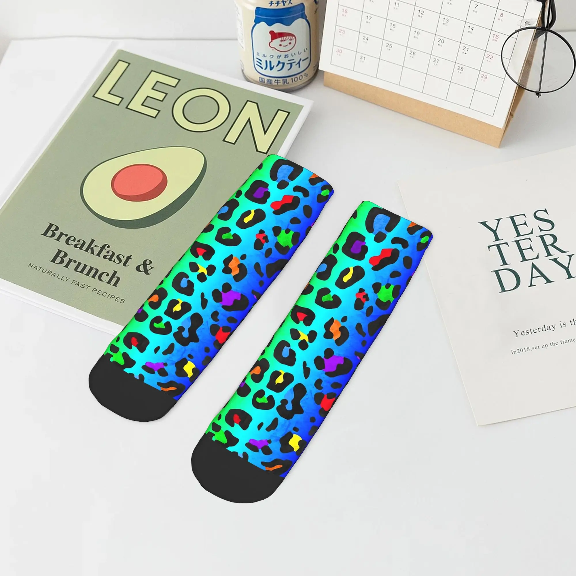 

Носки с двойным радужным леопардовым принтом и животным узором по всей поверхности, супермягкие носки в стиле Харадзюку, всесезонные носки для унисекс, подарки