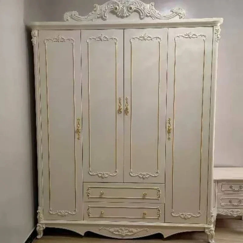 HHEuropean Style Carved Gold Four-door Wardrobe Bedroom Large-capacity Locker
