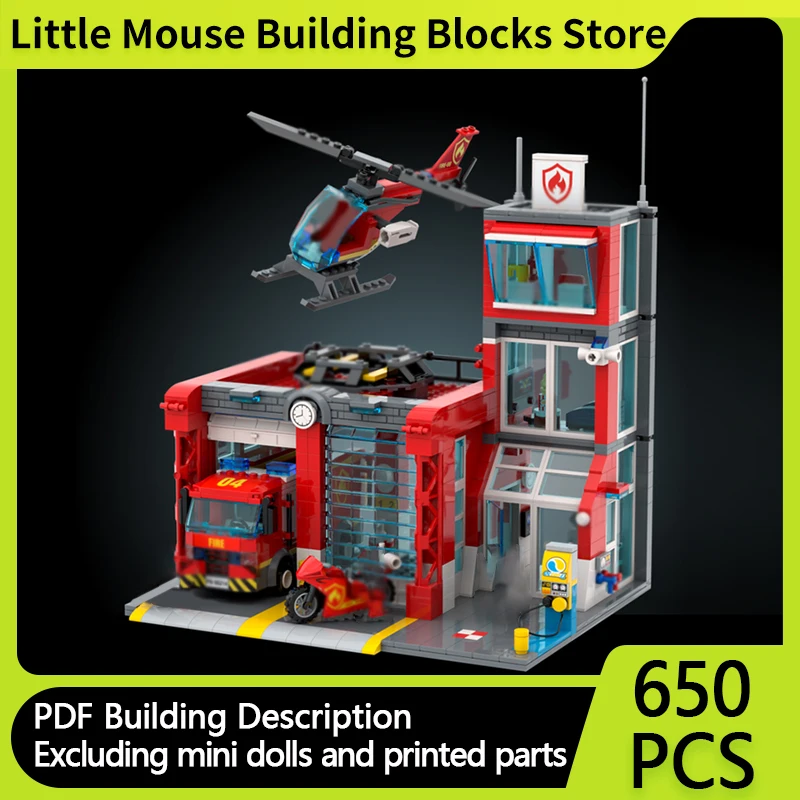 مدينة شارع عرض نموذج MOC قوالب بناء محطة إطفاء المدينة وحدات التكنولوجيا الهدايا عطلة تجميع ألعاب أطفال البدلة