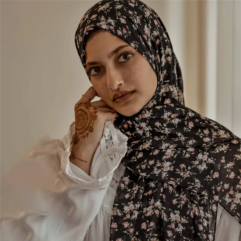 Print Flower Scarves Shawls Headwrap Women Neckerchief Scarf Floral Tudung Bawal Headscarf Muslim Hijab Head Wraps Moslem Hijabs