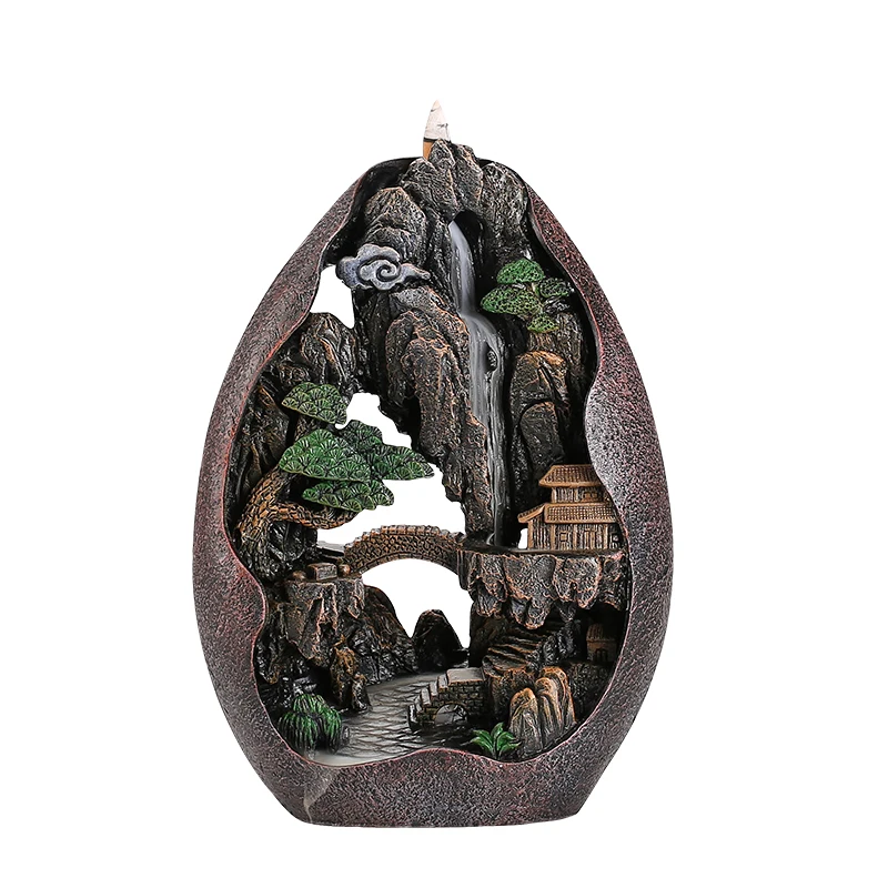 Fountain Incense Burner Light Ornament Backflow Mountain River Inscence Holder Rockery Waterfall Burner Buda Smoke Decor AA50XL