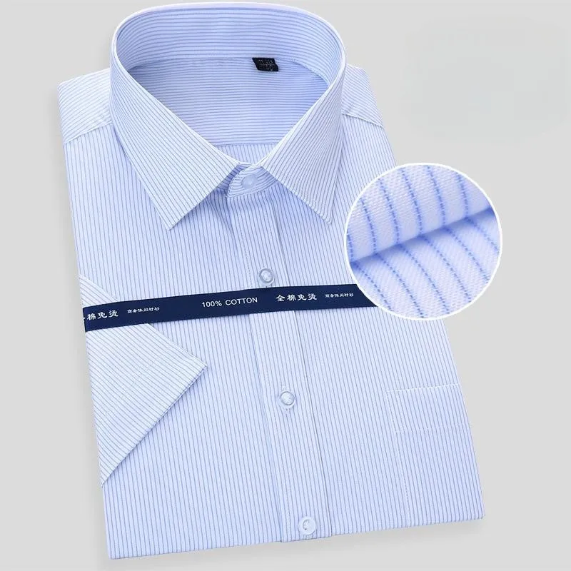 New Men\'s Fashion Pure Cotton Business Dress Shirts For Man Short Sleeved Shirt White Classic Social Casual Slim Fit Shirt 8XL