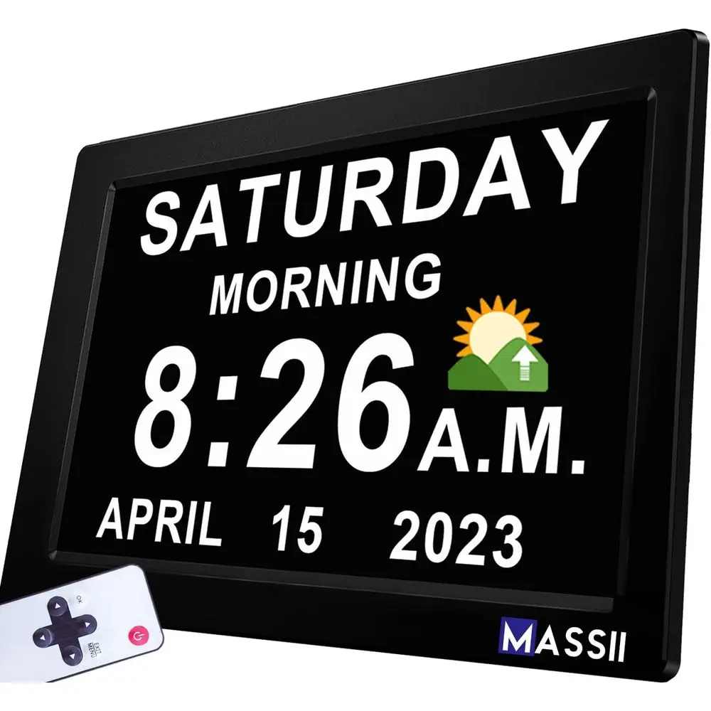 

11.5 Large Voice-Activated Talking Clock with 27 Alarms, Custom Reminders, Sleep Timer, Large Display, Auto DST, Night Dimmer, D