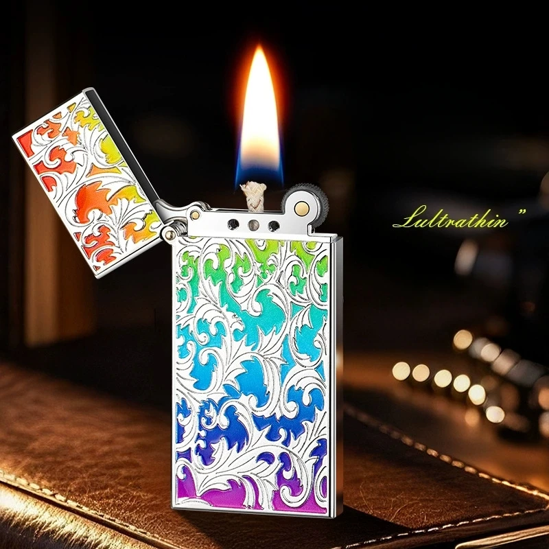 

Metal Retro Color Lucky Flower Lighter Ultra-thin Windproof Open Flame Classic Grinding Wheel Exquisite Lighter Smoking Gift