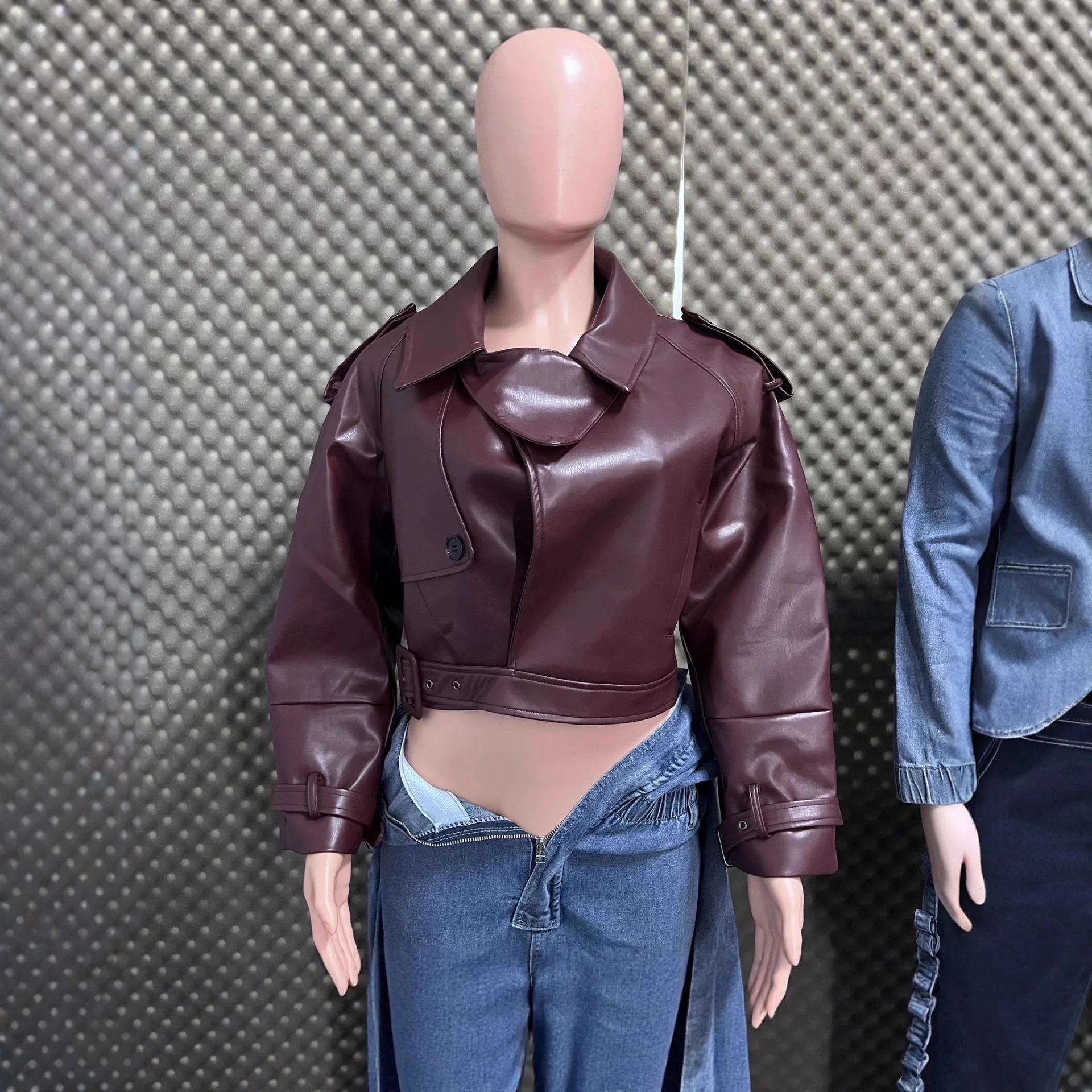 Autumn New Women's Style Fashion Simple Retro Locomotive Style Jacket Lapel Long Sleeve Short Coat