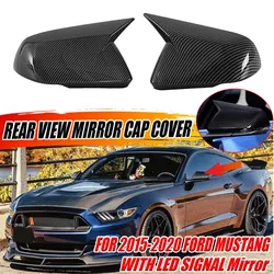 For US Ford Mustang 2015-2020 Car Rearview Side Mirror Cover Wing Cap Exterior Door Housing Shell Trim Sticker ABS Carbon