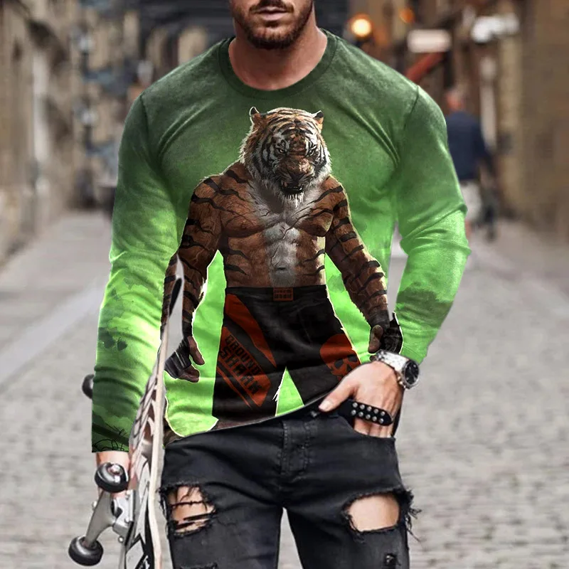 New Men's T-shirt 3D Flame Skull Print Graphic Fashion T shirts Long Sleeve Round Neck Men's Clothing Street Trend Y2k Tops