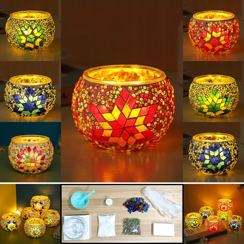 DIY Make Your Own Candleholder with Color Mosaic Beads Glass Candle Handmade Craft for Kid Interactive Toy Gift Home Decor Party