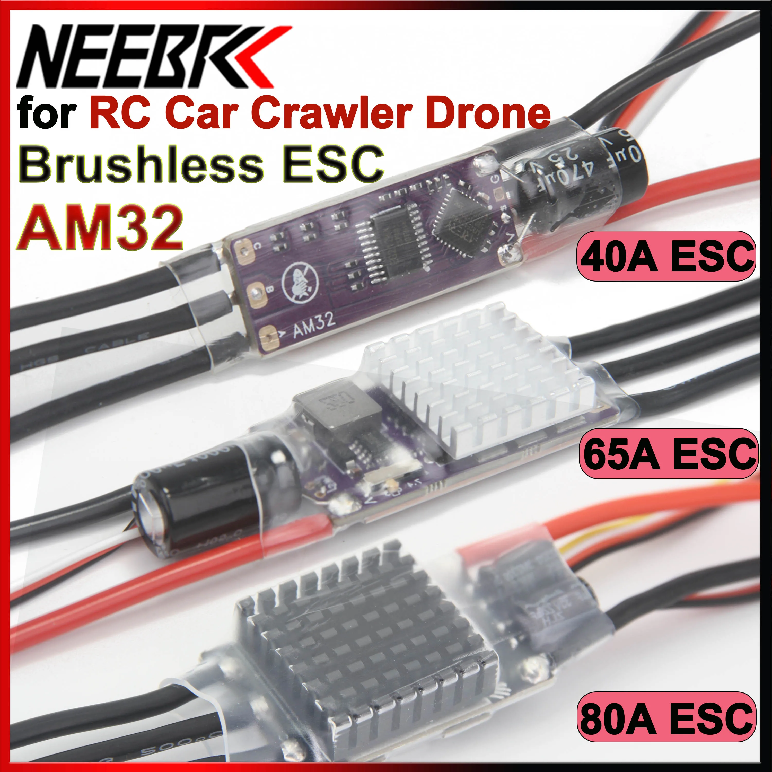 

AM32 Brushless ESC 40A 65A 80A 32-bit Speed Controller Support PWM/DSHOT/Sine USB Link for RC 1/8 1/10 1/18 Car Crawler Drone