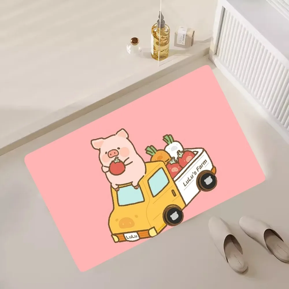 Cartoon LULU Pig Cute Floor Mat Bedroom Kitchen Door Bath House Super Absorbent Foot Non-slip