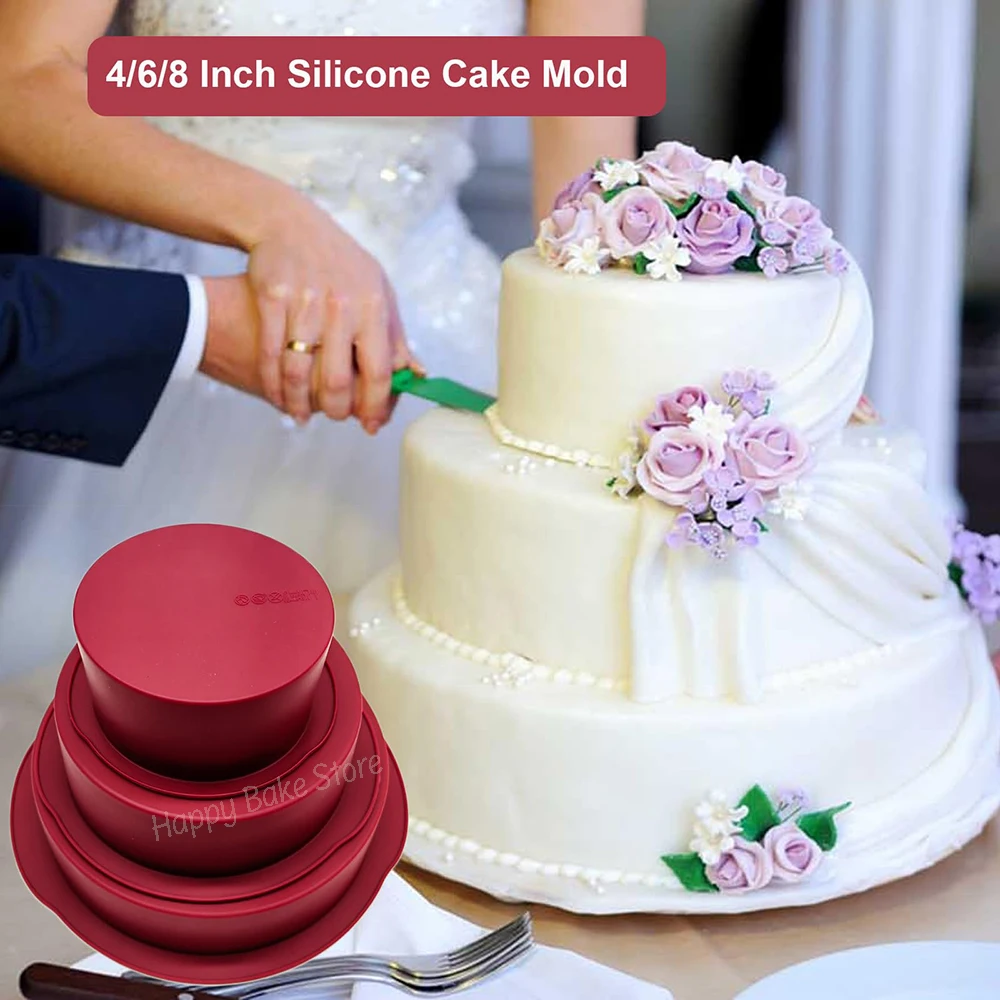 4/6/8Inch Silicone Round Cake Pan, Non-stick Flexible Baking Mold, for Layer Cake, Cheese, Chocolate, Dessert Homemade Mould