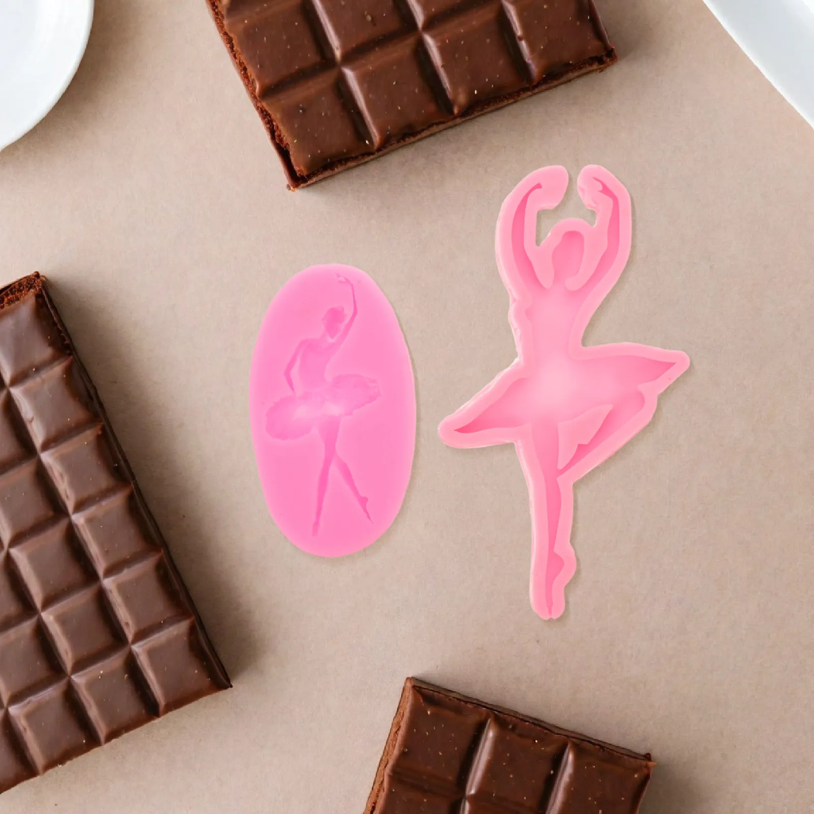 4Pcs Princess Fondant Molds Ballet Chocolate Mold Set Flexible 3D Ballerina Cake Topper Silicone Mold for Tutu Dance Theme