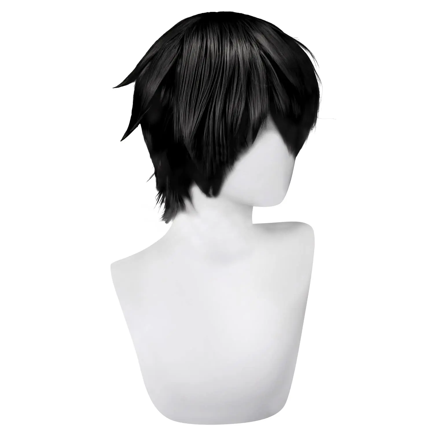 Black Wig for Men Women Short Black Mens Cosplay Wig Layered Wig Fluffy Black Cosplay Wig for Halloween Party