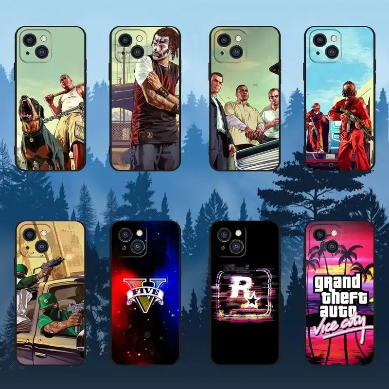 G-GTA 5 Game Cool Phone Case For iPhone 11 12 Mini 13 14 15 PRO XS MAX X XR 6 7 8 Plus Black Shell