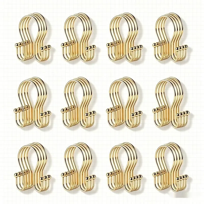 48 pcs Gold Double Ear Shower Curtain Rings, Smooth Sliding, Easy Install, Fits Various Shower Curtain Rods