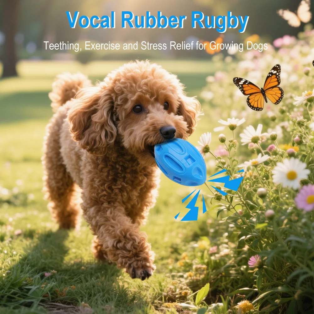 Hundespielzeug Rugby TPR Gummi-Kauball mit Quietscher Zahnreinigung Langlebiges Haustier-Spielzeug für Mittlere und Große Hunderassen Geschenk für Hunde – Detail 2