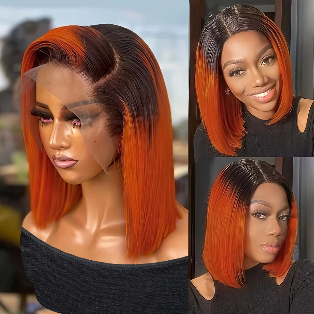 

1B/350 Цветной короткий парик Боб 13x4 Прозрачные парики фронта шнурка Цветной парик человеческих волос 1B/350 Короткие прямые парики Боб для женщин Remy